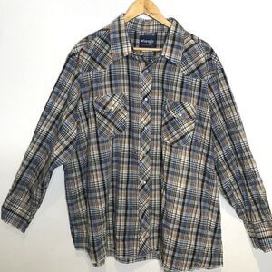Vintage Wrangler Mens Western Pearl Snap Shirt 3X Long Sleeve Lightweight Cotton